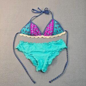 Hobie Swimwear Bohemian Boho Chic Pink And Turquoise Bikini Size Small 2 Piece